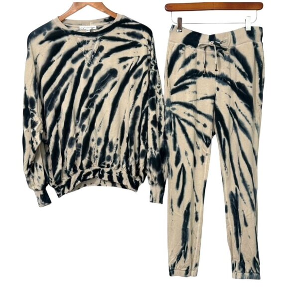 Young Fabulous Broke Lounge Set Sweatshirt Joggers Cream Blue Tie Dye EUC Size S - Picture 1 of 14
